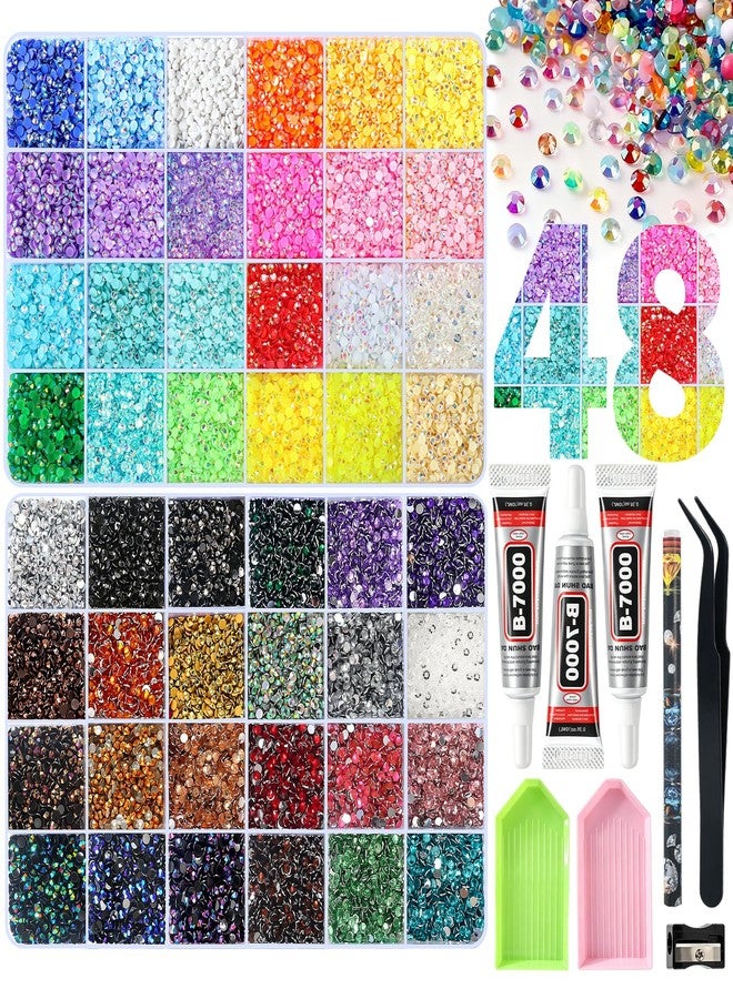 EgticLive 48 Colors Resin Jelly Rhinestones Bedazzling Kit, 48000Pcs 3mm Flatback Sparkling Gems with B7000 Jewelry Glue and Tools for DIY Crafts, Nail Art, Shoes Clothing Decor - Image 1