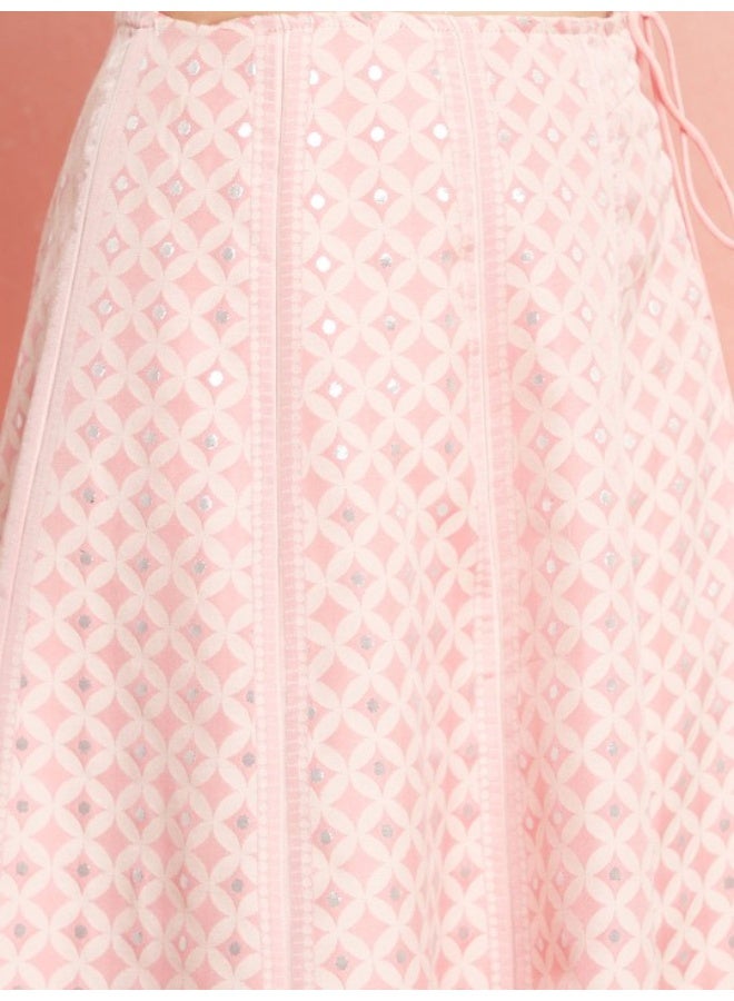 AKS Pink & Silver Jacquard Zari Work Lehenga Choli With Net Dupatta - Image 3