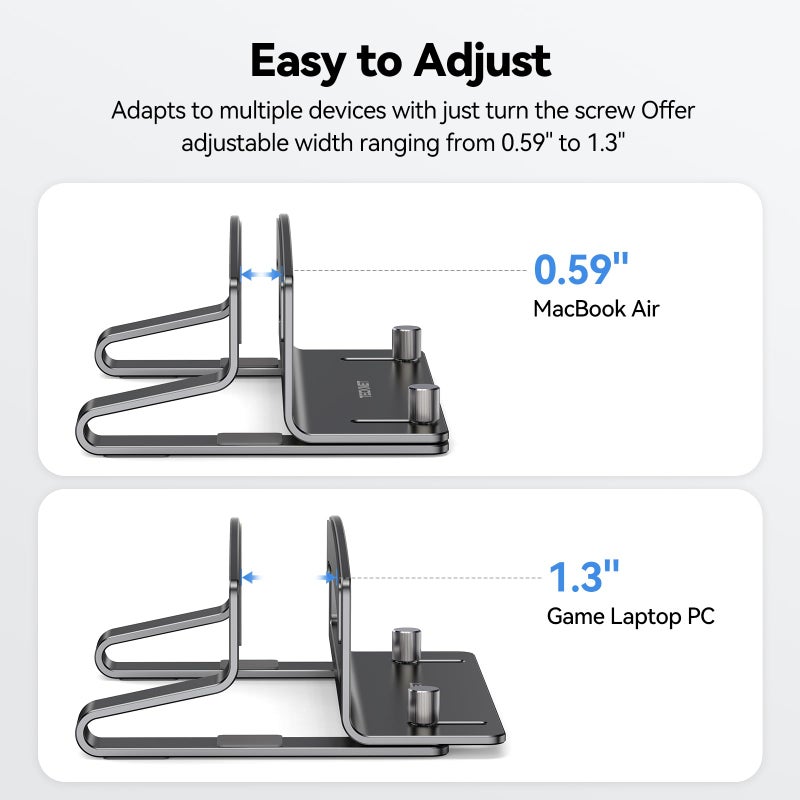 TECKNET Vertical Laptop Stand, Adjustable Aluminum Laptop Stand (Fits Up to 17.3"), Space-Saving Vertical Stand with Non-Slip & Scratch-Resistant Silicone, Compatible with MacBook Pro/Air, Dell, HP - Image 5