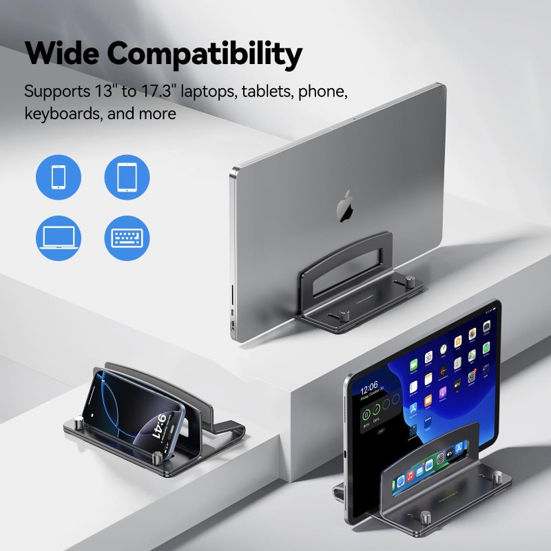 TECKNET Vertical Laptop Stand, Adjustable Aluminum Laptop Stand (Fits Up to 17.3"), Space-Saving Vertical Stand with Non-Slip & Scratch-Resistant Silicone, Compatible with MacBook Pro/Air, Dell, HP - Image 3