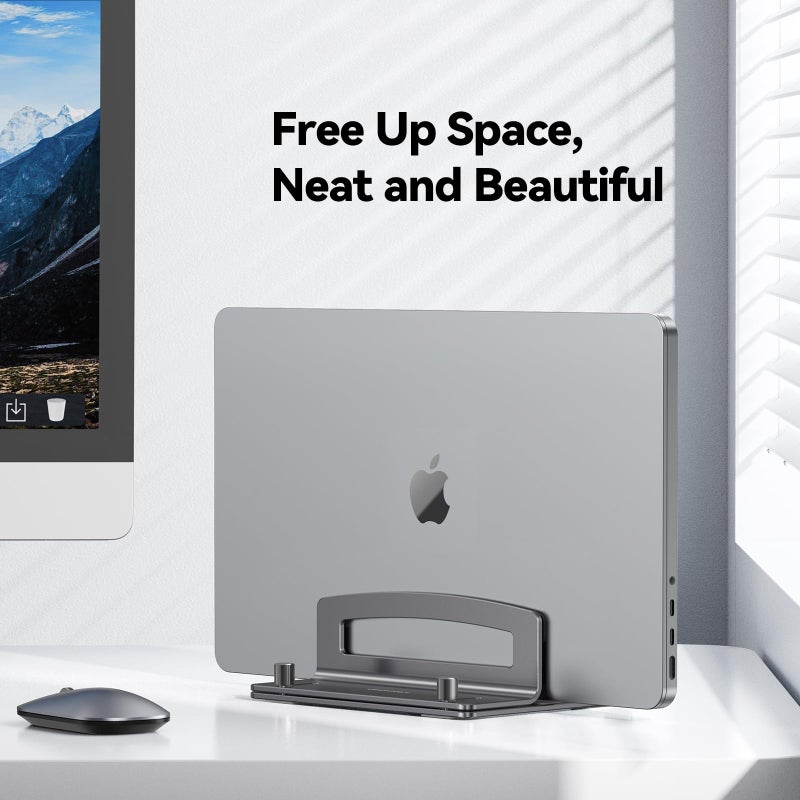 TECKNET Vertical Laptop Stand, Adjustable Aluminum Laptop Stand (Fits Up to 17.3"), Space-Saving Vertical Stand with Non-Slip & Scratch-Resistant Silicone, Compatible with MacBook Pro/Air, Dell, HP - Image 2