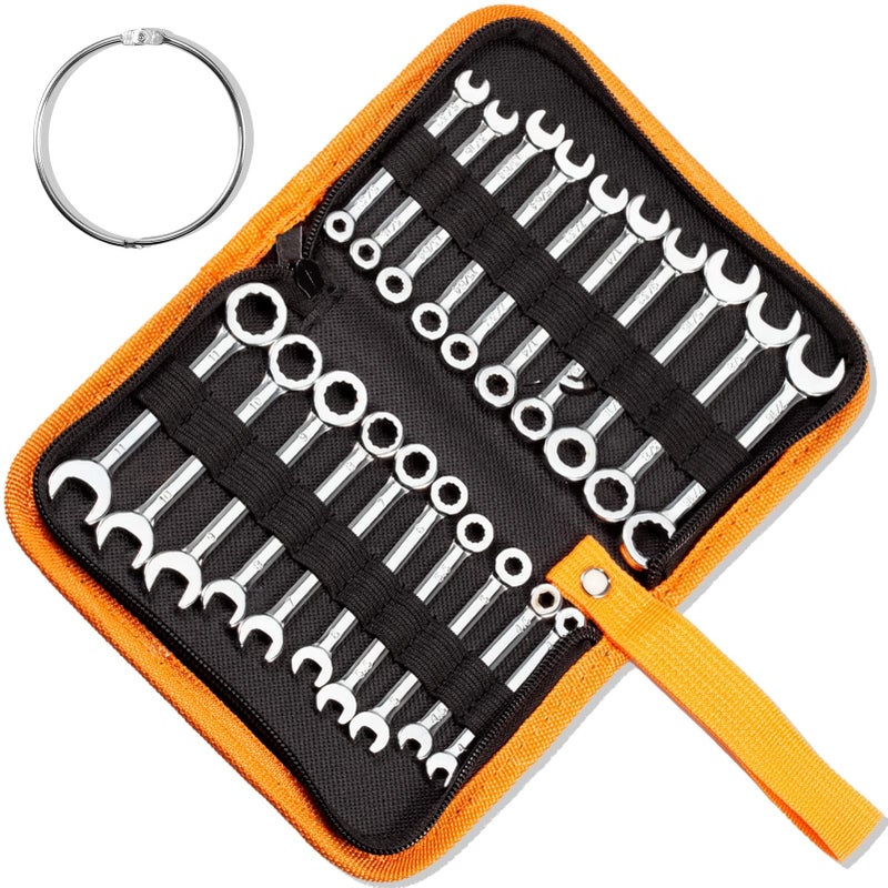 LEONTOOL Mini Wrench Set Metric and SAE 20 Pcs Ignition Wrenches 411mm 532 to 716 Open End Box End Wrench Set with Key Ring Combination Wrench Sets with Zipper Bag