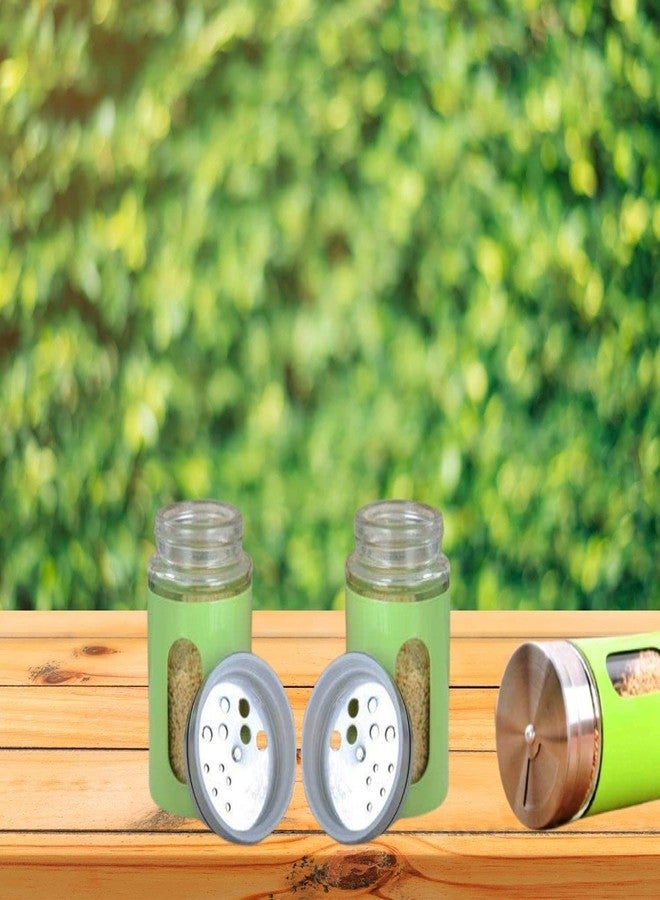 DECOR VIBES طقم برطمانات الملح والفلفل من ديكور فايبز لطاولة الطعام، حاويات/مرشات الملح والفلفل للمطبخ، برطمانات التوابل (أخضر، طقم من قطعتين) - Image 2