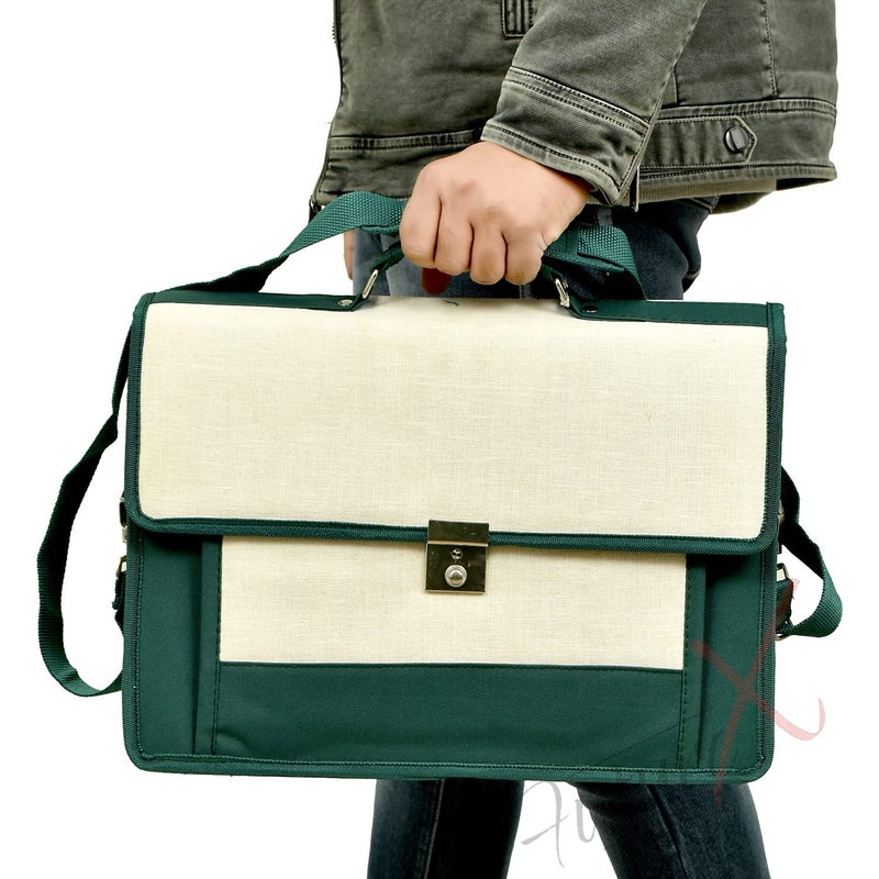 FUTURE X حقيبة جوت لحفظ ملفات اللابتوب والشهادات والمستندات المهمة، حقيبة مؤتمرات، منظم مستندات مع زر - متعددة الاستخدامات - Image 5