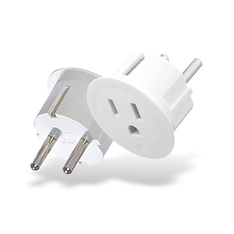 OREI American USA To European plug adapter â€“ Type E/F schuko plug adapter - Use in Germany, France, & more - CE Certified â€“ For Mobile, Laptop & Camera Chargers - 2 Pack - Image 1