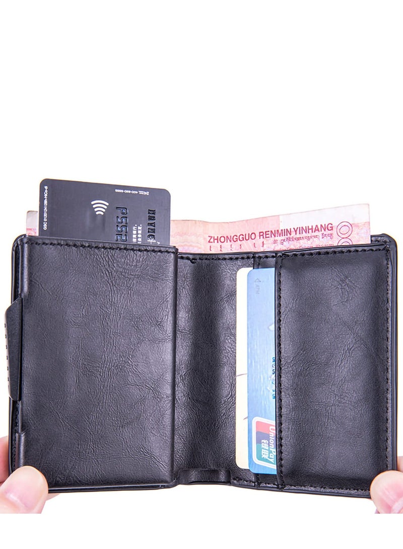 SOLARAE Men Airtag Wallet Simple Credit Card Wallet Ultra-thin Pu Leather Money Clip Automatic Pop-Up Pocket Wallet (Black) - Image 5