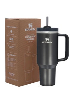 Quencher H2.0 FlowState 40oz Vacuum Insulated Tumbler – Black Stainless Steel Travel Mug with Leakproof Lid & Straw – Double-Wall Design Keeps Drinks Cold for 24H & Hot for 7H – Durable, Sweatproof, Reusable Cup for Gym, Work, Travel & Daily Use