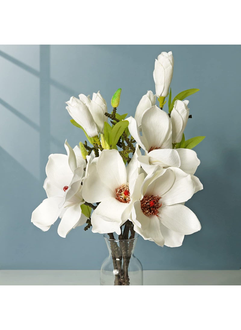 LIUCOGXI LIUCOGXI 6 Pcs White Silk Artificial Magnolia Flowers Decoration Bouquet with Long Stem for Home Table Centerpiece Office Vase 
