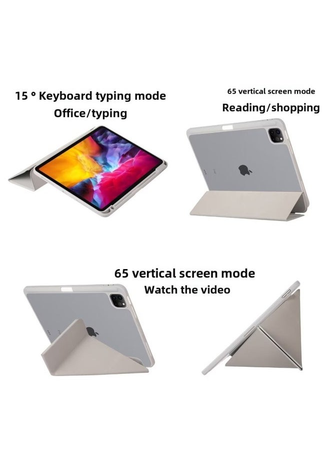 Suitable For IPad10.9 Protective Case Air6 Acrylic Pro11 Deformed Y-fold Protective Case With Pen Slot 2024-Color:white Ice-Applicable Model:iPad 10th 10.9 Inch 2022