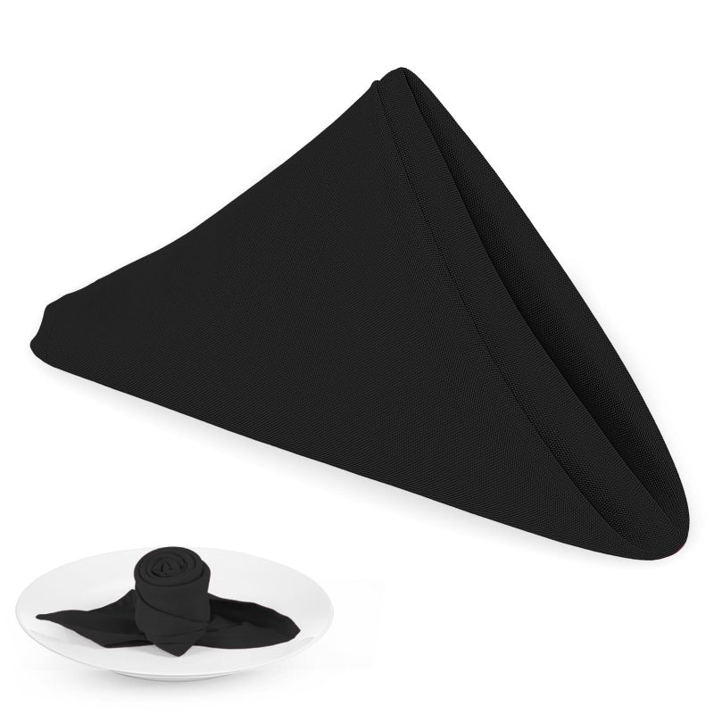 PLOYMONO Black Heavy Duty Polyester Napkins 17 x 17 Inch Solid Washable Cloth Dinner Napkins Set of 8 Napkins with Hemmed Edges Great for Weddings Parties Banquets Halloween Thanksgiving