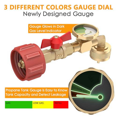 MEFUN Propane Refill Elbow Adapter 1lb to 20lb, QCC1 Propane Refill Elbow Adapter with Gauge and ON-Off Control Valve for Camping Grill 1LB Propane Tank to Be Refilled Gas from 5~40 LB Propane Tank - Image 5