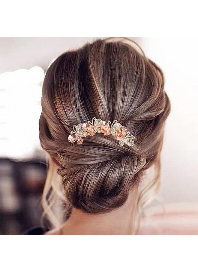Generic Rhinestones Butterfly Hair Clip Side Combs, Crystals Smooth Rust Proof Alloy Hair Fork Clip for Updo Bun, Vintage Decorative Hair Combs Teeth Hair Pin Hair Styling Accessories (Golden)  - Image 4