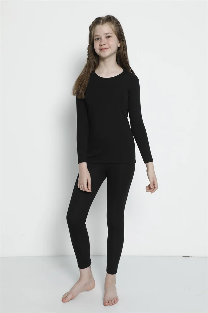 ارما يلدز Girl Black Bottom Top Thermal Set Underwear