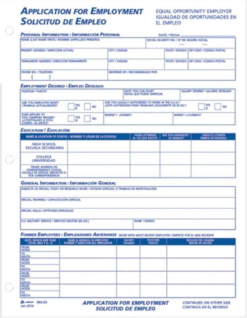 ADAMS Bilingual Employee Application, 8.5 x 11 Inches, White, 2-Pack (9661ES) - Image 2