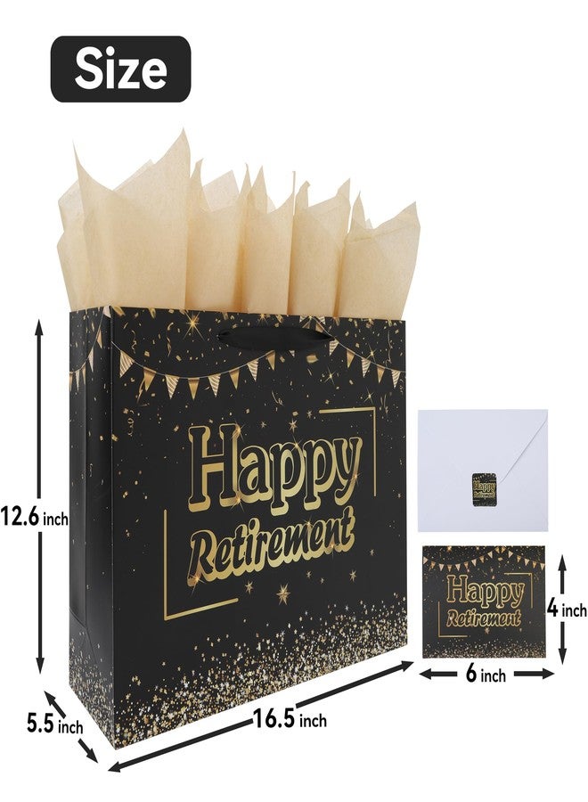 wishinside 16.5” Extra Large Black Retirement Gift Bag Set with Handles, Greeting Card, Tissue Papers and Stickers for Men Women Office Coworker, Farewell Going Away Party, Happy Retirement Design, 1 Pcs - Image 2