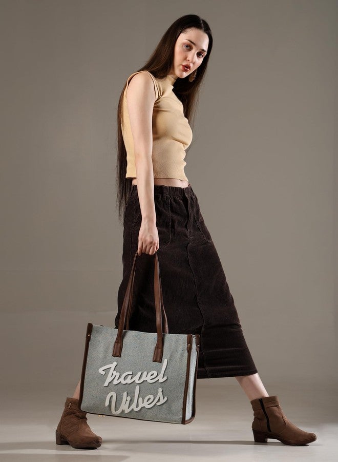 ENSAC Premium Cotton Jute Tote Bag for Women, Stylish Handbag for women with Zip Closure | Fit for Office Bag, College, Travel Use | Handcrafted in India - Image 4