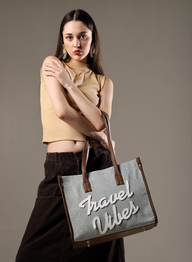 ENSAC Premium Cotton Jute Tote Bag for Women, Stylish Handbag for women with Zip Closure | Fit for Office Bag, College, Travel Use | Handcrafted in India - Image 3