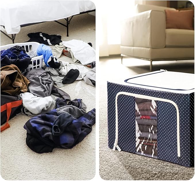 Epark Epark Clothes Storage Box Foldable Steel Frame Clothes Organizer Storage Box For Wardrobe Saree Shirts And Blankets66 Ltr Pack Of 1 Oxford Fabric Blue  - Image 4