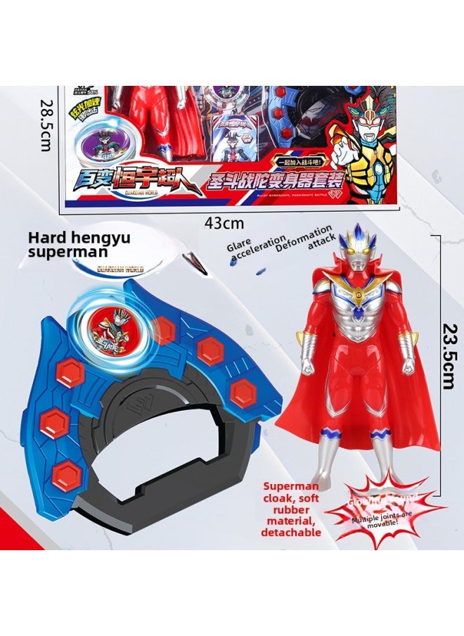 null - Authentic Holy Bucket Gyro Transformer Hengyu Superman With Soft Glue Cape Light Sound Effect 3 Years Old 6-12 Gift-Color:Holy Bucket Top + Superman Combination - Image 1