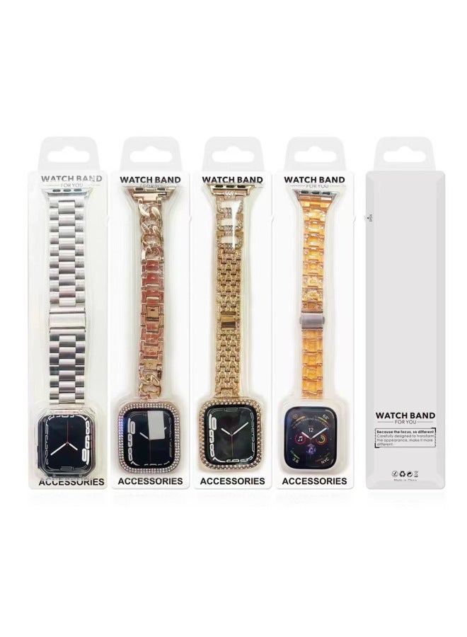 Metal Band For Apple Watch Ultra 8/7 Gen TPU Plated Shell Set Business Style Suitable For All Apple Watches Metal Bands-Color:Starlight Starlight Shell 46mm - Image 3