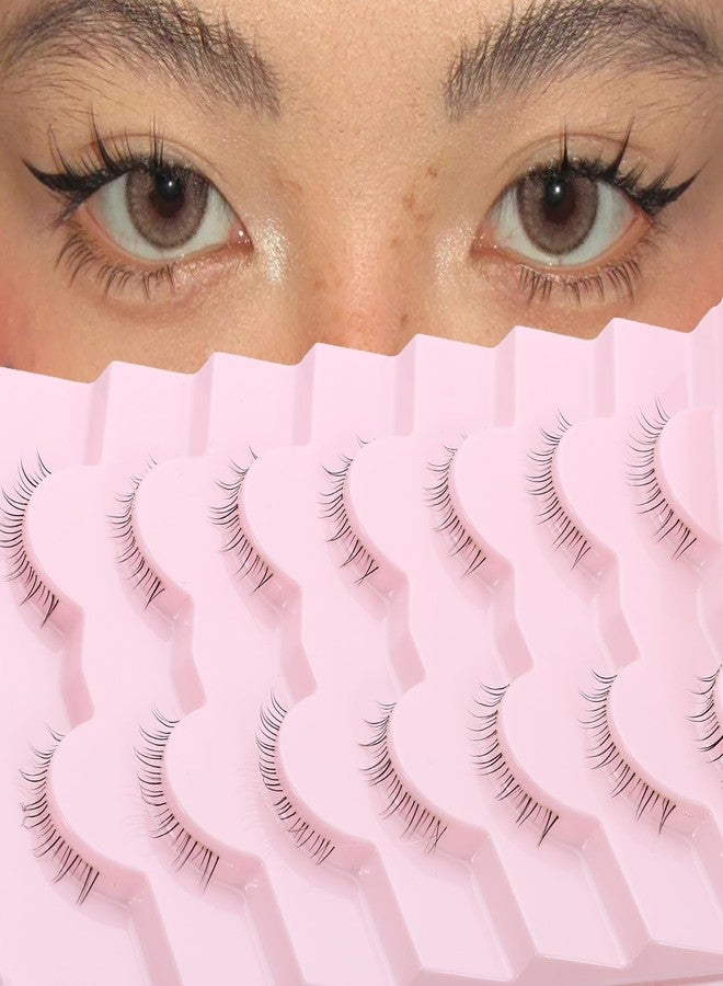 outopen 7 Pairs Bottom Lashes Japanese Manga Style False Eyelashes Soft Clear Band Strips False Eyelashes Natural Look Lower Lashes Reusable (A11) - Image 1