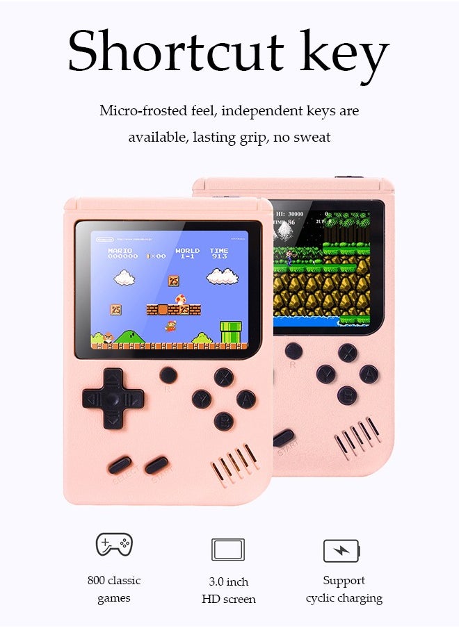 DUNISO - Handheld game console, 3.0 inch high definition color screen mini portable game console, built-in 800 classic games, supports cyclic charging, pink - Image 1
