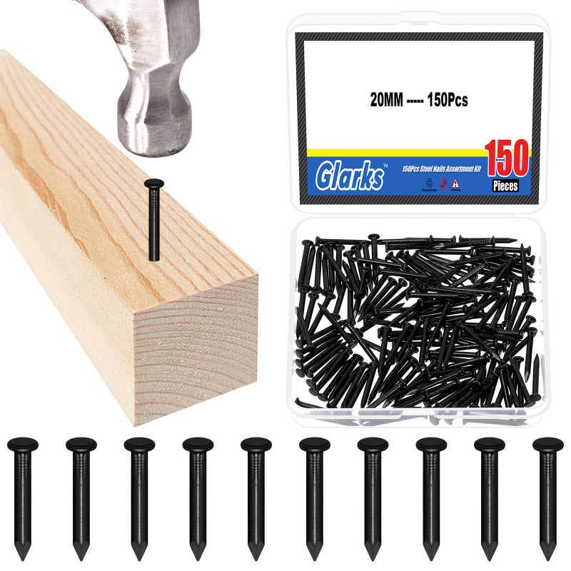 Glarks 150pcs 20mm Brick Steel Nails Kit Black Carbon Steel Hardware Nails Finishing Nails Brad and Picture Hanging Nails Wood Nails Cement Nails for Drywall and Pine - Image 2