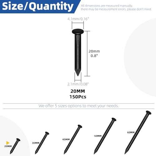 Glarks 150pcs 20mm Brick Steel Nails Kit Black Carbon Steel Hardware Nails Finishing Nails Brad and Picture Hanging Nails Wood Nails Cement Nails for Drywall and Pine - Image 3