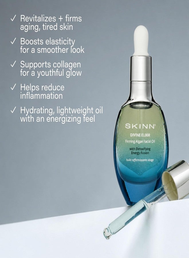 SKINN Anti-Aging Facial Oil with Firming Algae - Lightweight Face Serum for Fine Lines + Wrinkles - Hydrating Oil Firms Dry, Mature & All Skin Types - Fast Absorbing + Non-Greasy Formula - 0.5oz - Image 3