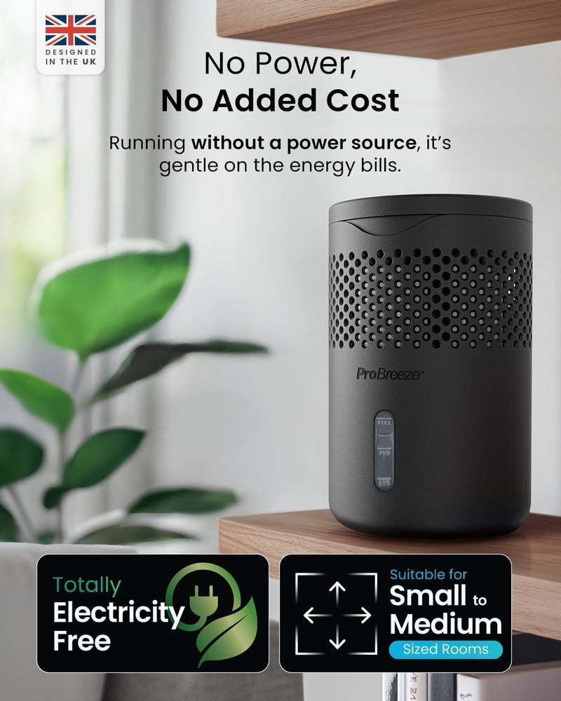 Pro Breeze Osmo® Dehumidifier - Silent & Refillable Moisture Absorber for Damp & Condensation at Home, Bedroom, Wardrobe, Car - Bathroom Mould Remover with 700g Refillable Tablet - Black - Image 3