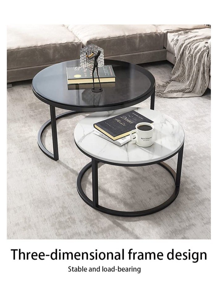 AGD Minimalist Coffee Tables End Tables with Creative Transparent Rock Desktop 2 Round Nesting Table Set for Living Room  - Image 3