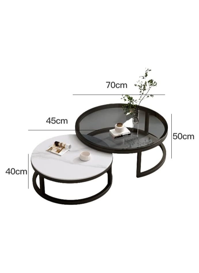 AGD Minimalist Coffee Tables End Tables with Creative Transparent Rock Desktop 2 Round Nesting Table Set for Living Room  - Image 5