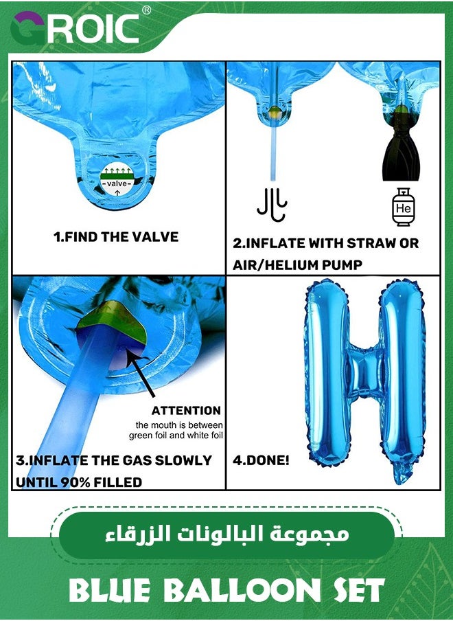GROIC Blue Birthday Party Decorations Set Blue Balloon Set with Happy Birthday Balloon Banner, Foil Balloon, Fringe Curtain, Tablecloth and Ribbon  - Image 3