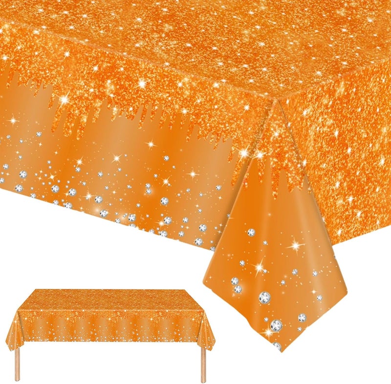 Mienocol 2pcs OrangeTable Cloth Party Disposable Tablecloths,137 x274cm Shiny Glitter Diamond Orange Party Rectangular Dining Table Cover for Birthday,Halloween,Thanksgiving,Harvest Festival Autumn Table Décor - Image 1