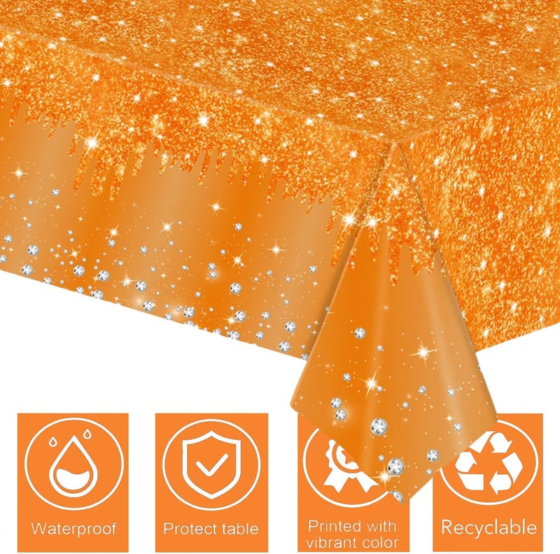 Mienocol 2pcs OrangeTable Cloth Party Disposable Tablecloths,137 x274cm Shiny Glitter Diamond Orange Party Rectangular Dining Table Cover for Birthday,Halloween,Thanksgiving,Harvest Festival Autumn Table Décor - Image 3