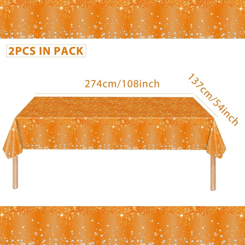 Mienocol 2pcs OrangeTable Cloth Party Disposable Tablecloths,137 x274cm Shiny Glitter Diamond Orange Party Rectangular Dining Table Cover for Birthday,Halloween,Thanksgiving,Harvest Festival Autumn Table Décor - Image 2
