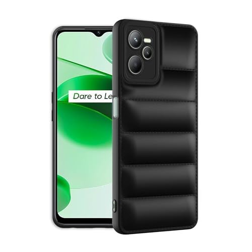 Plus Puffer Case Camera Protection Soft Back Cover for Realme C35 / Realme Narzo 50A Prime - Black - Image 2