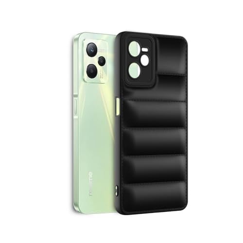 Plus Puffer Case Camera Protection Soft Back Cover for Realme C35 / Realme Narzo 50A Prime - Black - Image 3