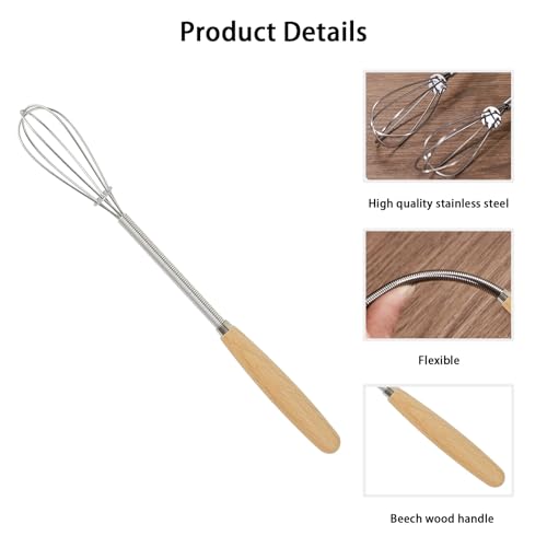 Zytiqt 2 Pieces, Whisks, Stainless Steel Mini Whisk Set for Kitchen, Silvery Small Whisker Mini for Baking, Mixing Cake Batter, Whip Cream, Matcha, and More, Ergonomic Beechwood Handle - Image 3