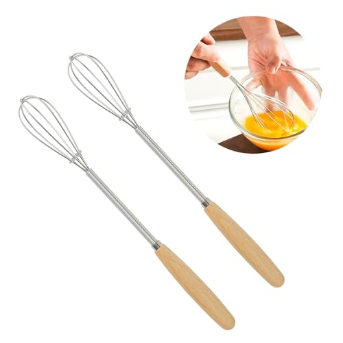 Zytiqt 2 Pieces, Whisks, Stainless Steel Mini Whisk Set for Kitchen, Silvery Small Whisker Mini for Baking, Mixing Cake Batter, Whip Cream, Matcha, and More, Ergonomic Beechwood Handle - Image 1