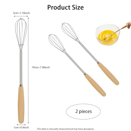Zytiqt 2 Pieces, Whisks, Stainless Steel Mini Whisk Set for Kitchen, Silvery Small Whisker Mini for Baking, Mixing Cake Batter, Whip Cream, Matcha, and More, Ergonomic Beechwood Handle - Image 2