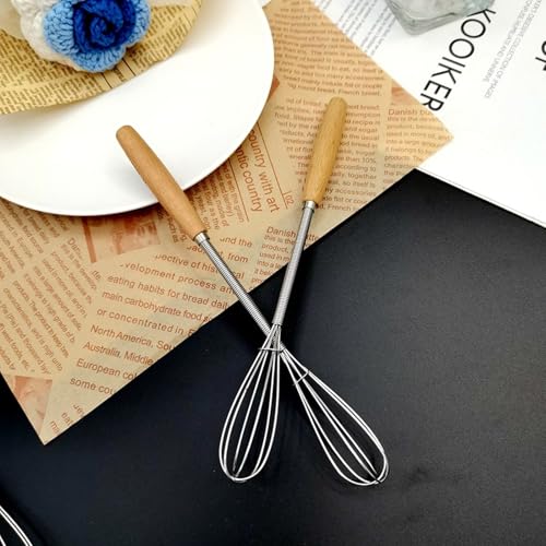 Zytiqt 2 Pieces, Whisks, Stainless Steel Mini Whisk Set for Kitchen, Silvery Small Whisker Mini for Baking, Mixing Cake Batter, Whip Cream, Matcha, and More, Ergonomic Beechwood Handle - Image 4