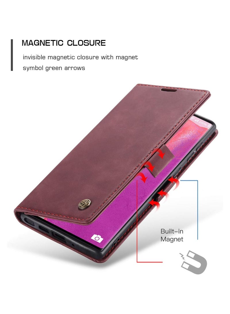 CaseMe Phone Case Luxury PU Leather Design 013 Flip Cover Card Slot Holder Cover For Samsung Galaxy Note 20 Ultra (Wine Red)  - Image 5