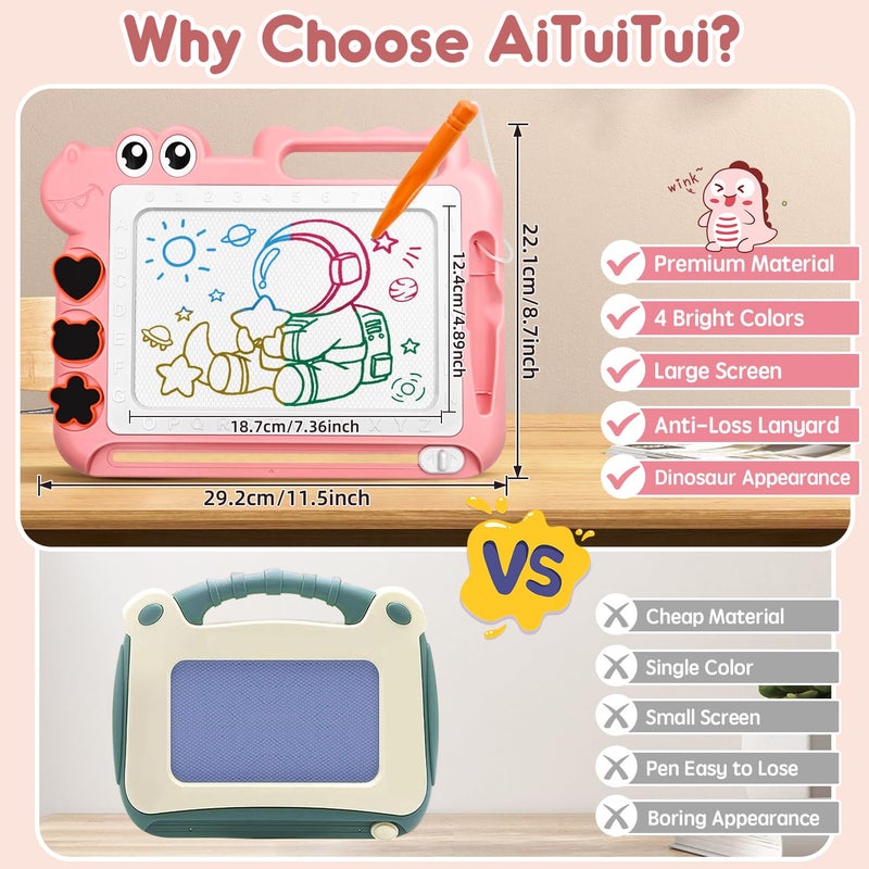 AiTuiTui لوحة رسم مغناطيسية AiTuiTui هدايا ألعاب للأطفال بعمر 2 3 سنوات للبنات والأولاد، لوحة كتابة رسم، ألعاب سفر للأطفال بعمر 2-4 سنوات، ألعاب تعليمية للأطفال في عيد الميلاد (وردي) - Image 4