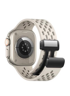 TenTech Breathable Silicone Sports Watch Band with Magnetic Clasp for Apple Watch Ultra/Ultra 2, Size 49mm 45mm 44mm 42, Soft Band for iWatch Series 9/8/7/6/5/4/3/2 /1/SE – Starlight