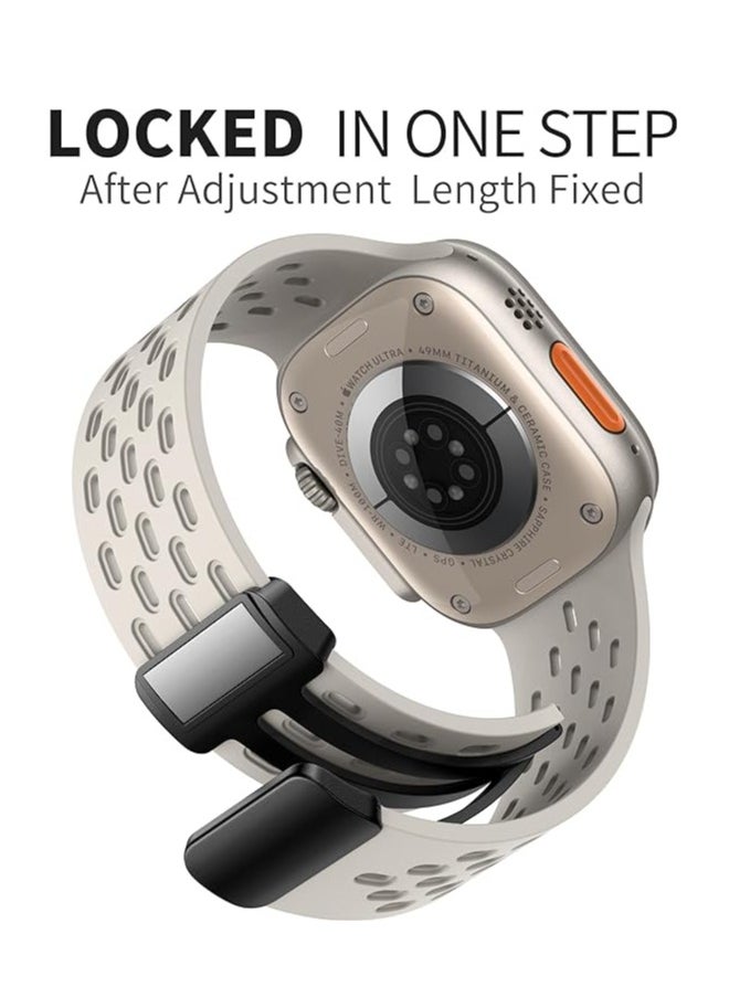ten.tech - TenTech Breathable Silicone Sports Watch Band with Magnetic Clasp for Apple Watch Ultra/Ultra 2, Size 49mm 45mm 44mm 42, Soft Band for iWatch Series 9/8/7/6/5/4/3/2 /1/SE – Starlight - Image 1