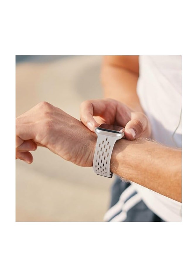 ten.tech - TenTech Breathable Silicone Sports Watch Band with Magnetic Clasp for Apple Watch Ultra/Ultra 2, Size 49mm 45mm 44mm 42, Soft Band for iWatch Series 9/8/7/6/5/4/3/2 /1/SE – Starlight - Image 1
