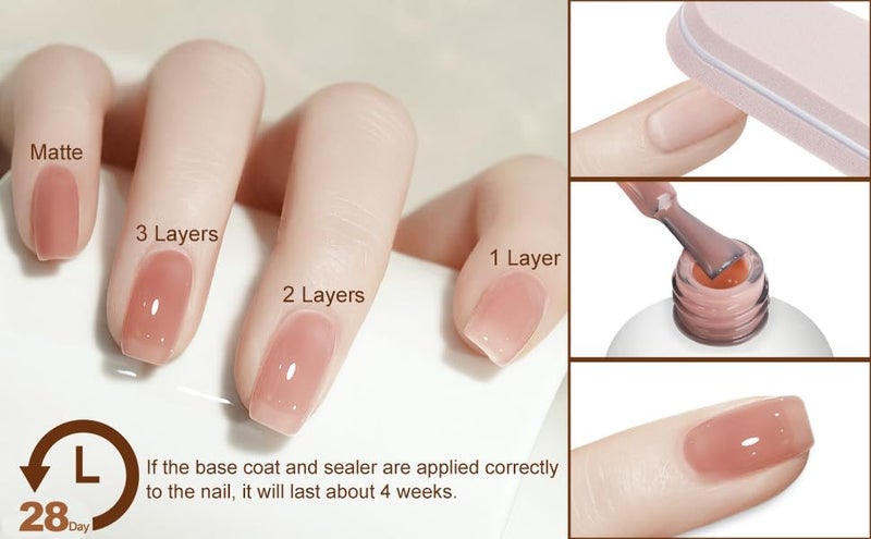 Artdone Sheer Gel Nail Polish Set Jelly UV Gel 6 Colors Translucent Milky White Pink Nude Brown Colors Nail Polish For All Seasons Neutral Soak off LED Lamp Gel Manicure Kit For Nail Art - Image 1