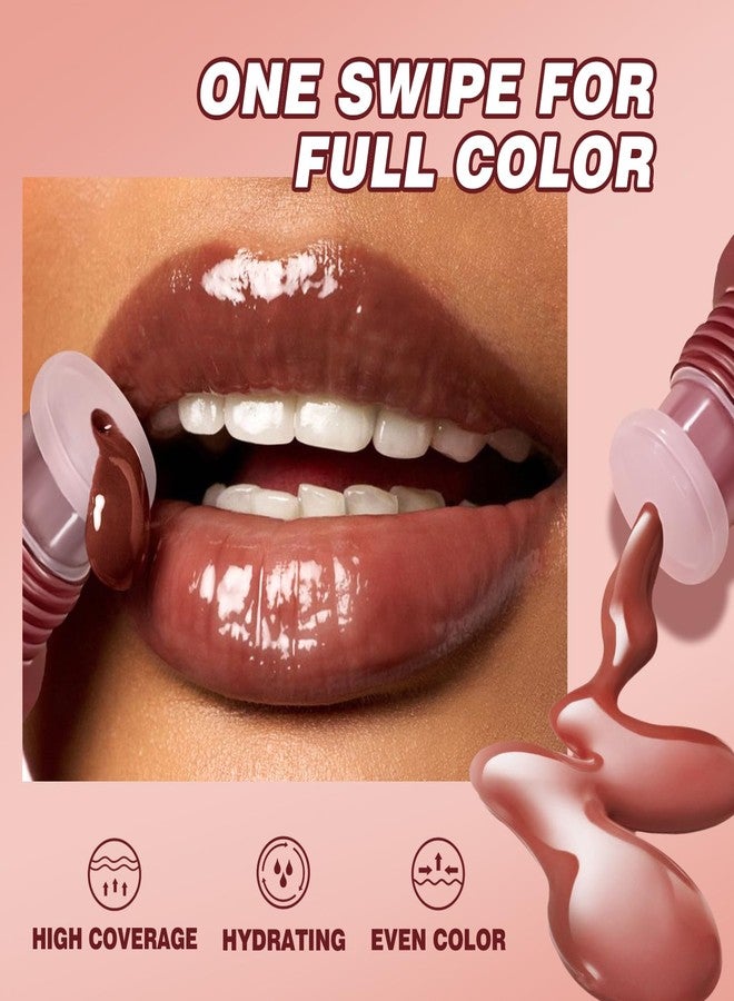 DENESTUP ملمع شفاه مرطب بثلاثة ألوان، لامع للغاية، يمنح الشفاه مظهرًا ممتلئًا، متوفر بألوان نيود، أحمر شفاه سائل جيلي للنساء - Image 3