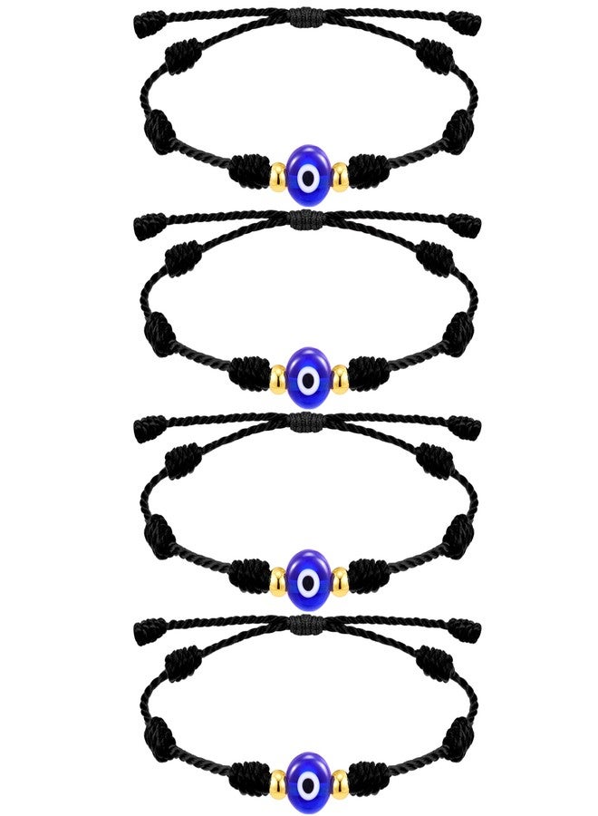 Poxtex مجموعة بوكستكس من 4 أساور عين الحسد ذات 7 عقد، راخي للأخ وزوجة الأخ، تميمة خيط أسود قابلة للتعديل للنساء والرجال مع خرزة ذهبية، سوار يد للحماية - Image 1
